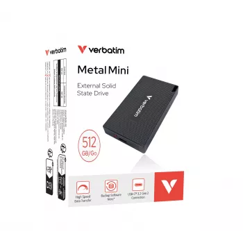 Verbatim Metal Mini SSD USB-C 3.Gen 2 512 GB, 512 GB, USB Type-C, USB 3.2 Gen 2x2, 2000 MB/s, 10 Gbit/s, grigio
