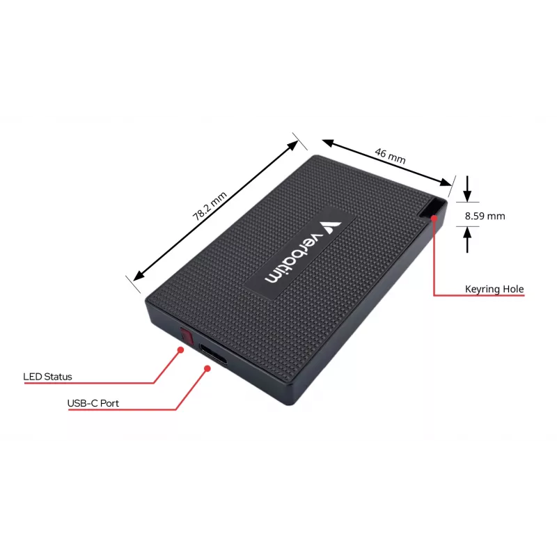 Verbatim Metal Mini SSD USB-C 3.Gen 2 512 GB, 512 GB, USB Type-C, USB 3.2 Gen 2x2, 2000 MB/s, 10 Gbit/s, grigio