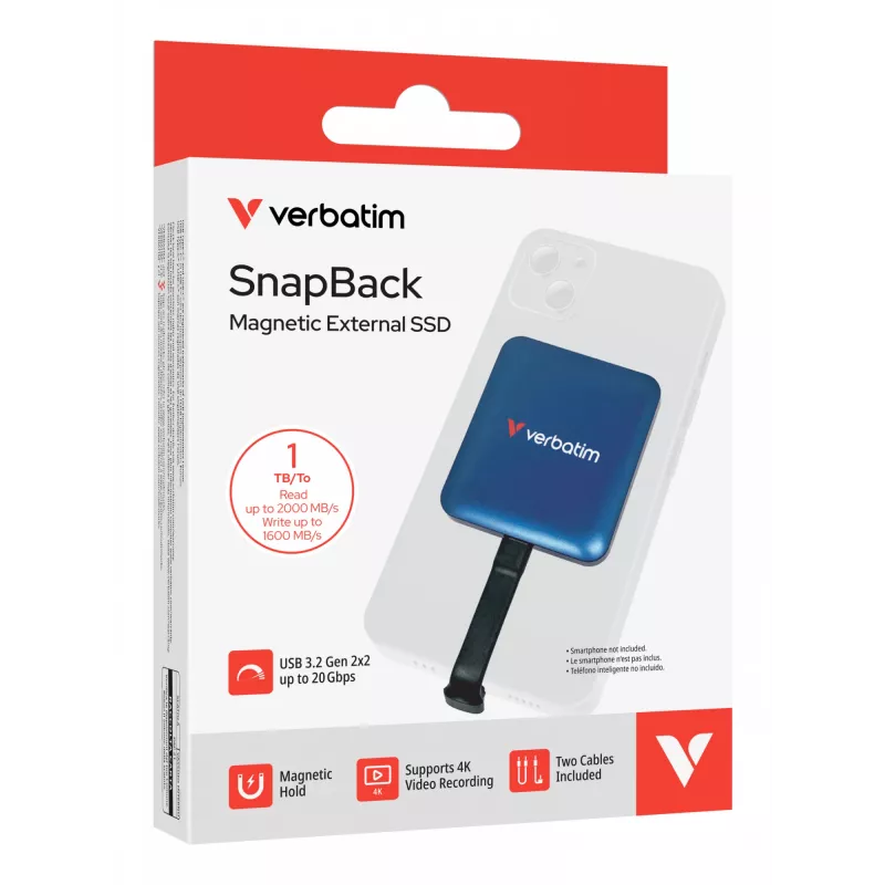 Verbatim SnapBack SSD 1TB blu Metallic, 1 TB, USB Type-C, USB 3.2 Gen 2x2, 2000 MB/s, 20 Gbit/s, blu