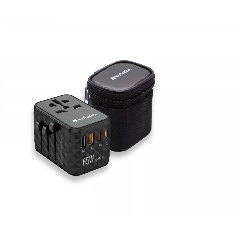 Verbatim UTA-05 65W GaN III adattatore universale da viaggio con 2 x USB-C PD e QC 4+ e 2 x porte USB-A