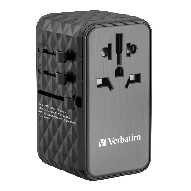 Verbatim UTA-06 100W GaN III adattatore universale da viaggio con 2 x USB-C PD e QC 4+ e 2 x porte USB-A QC 3.0
