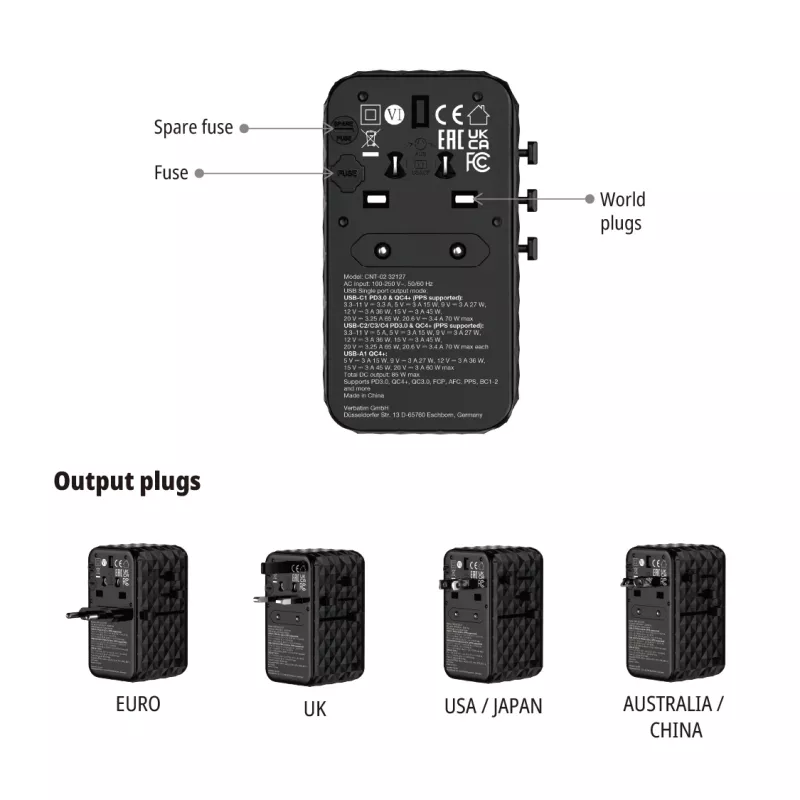 Verbatim Charge 'n' Travel Diamond 85W cavo retrattile CNT-02