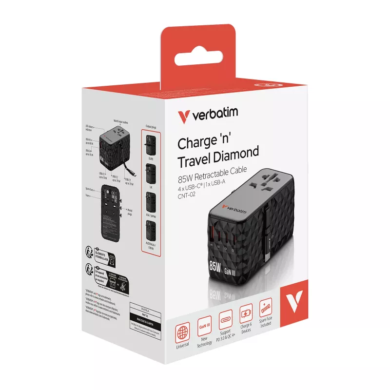 Verbatim Charge 'n' Travel Diamond 85W cavo retrattile CNT-02