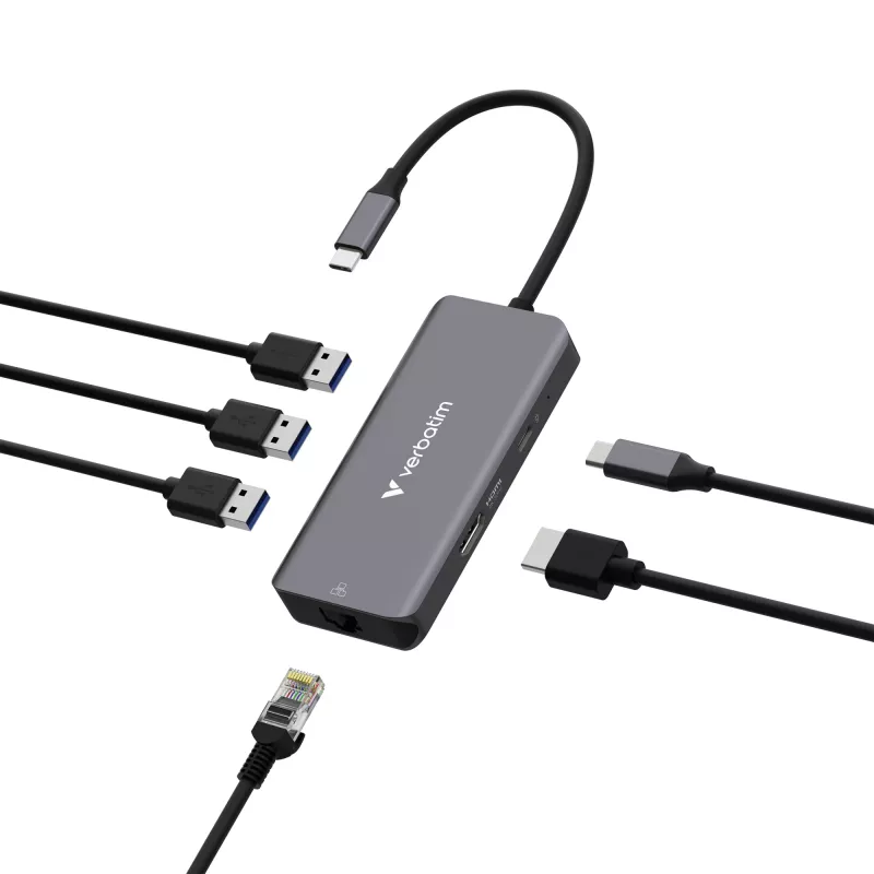 Verbatim USB-C Essentials hub multiporta 6 porte: RJ45, HDMI, USB-C PD, 3 x USB-A 3.2 Gen 1