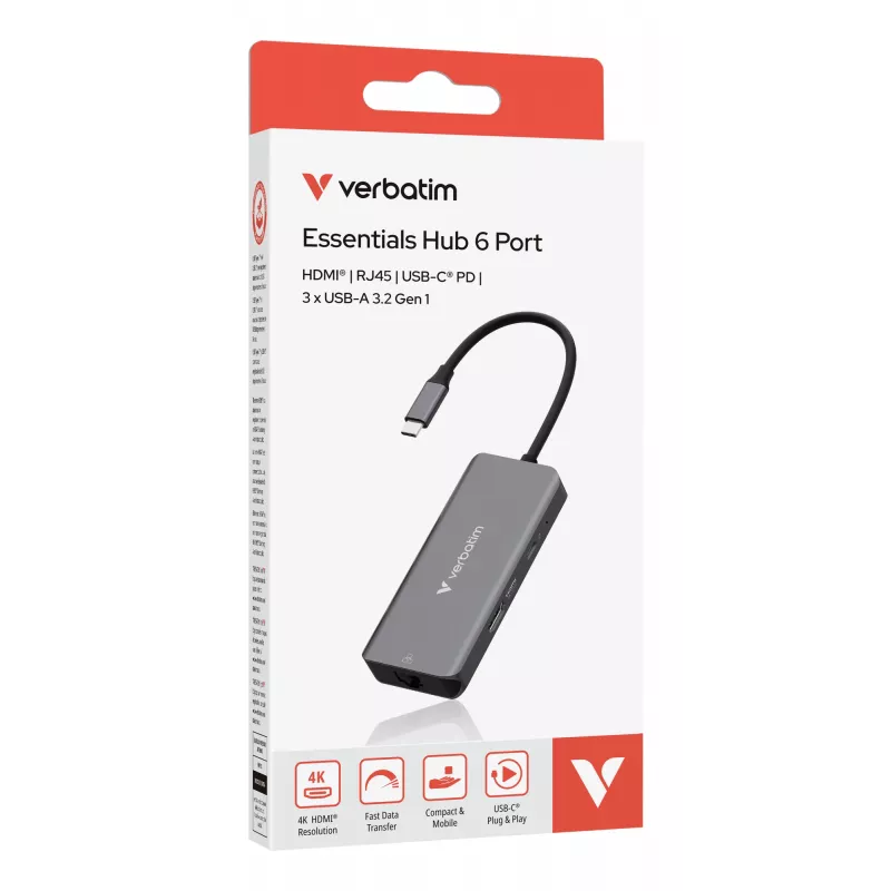 Verbatim USB-C Essentials hub multiporta 6 porte: RJ45, HDMI, USB-C PD, 3 x USB-A 3.2 Gen 1