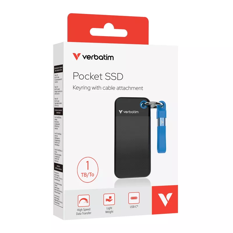 Verbatim Pocket SSD USB 3.2 Gen 2 1 TB Nero/Blu, 1 TB, USB Type-C, 3.2 Gen 2 (3.1 Gen 2), 1000 MB/s, 10 Gbit/s, Nero, Blu