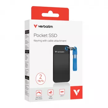 Verbatim Pocket SSD USB 3.2 Gen 2 2TB Nero/Blu, 2 TB, USB Type-C, 3.2 Gen 2 (3.1 Gen 2), 1000 MB/s, 10 Gbit/s, Nero, Blu