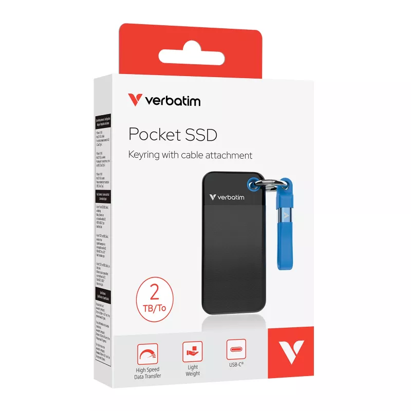 Verbatim Pocket SSD USB 3.2 Gen 2 2TB Nero/Blu, 2 TB, USB Type-C, 3.2 Gen 2 (3.1 Gen 2), 1000 MB/s, 10 Gbit/s, Nero, Blu