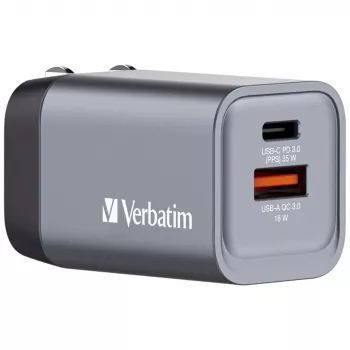 Verbatim GNC-35 Caricabatterie GaN 35W con 1 x USB-C PD 35W / 1 x USB-A QC 3.0 (EU/UK/US)