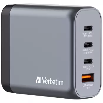 Verbatim GNC-140 Caricabatterie GaN 140 W con 2 x USB-C PD 140 W / 1 x USB-C PD 20 W / 1 x USB-A QC 3.0 (EU/UK/US)