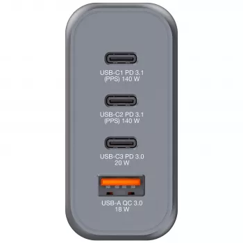 Verbatim GNC-140 Caricabatterie GaN 140 W con 2 x USB-C PD 140 W / 1 x USB-C PD 20 W / 1 x USB-A QC 3.0 (EU/UK/US)