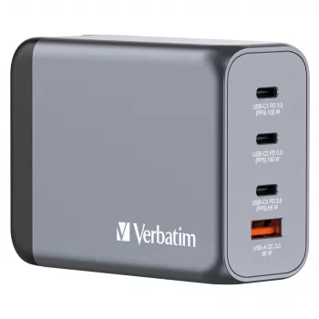 Verbatim GNC-200 Caricabatterie GaN 200W con 2 x USB-C PD 100W / 1 x USB-C PD 65W / 1 x USB QC 3.0 (EU/UK/US)