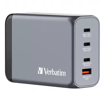 Verbatim GNC-240 Caricabatterie GaN 240 W con 1 x USB-C 140 W / 1 x USB-C 100 W / 1 x USB-C 65 W / 1 x USB-A QC 3.0 (EU/UK/US)