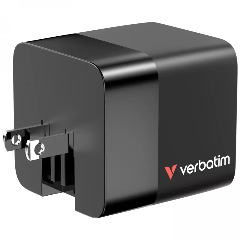 Verbatim Caricabatterie GaN 65 W 2 porte con cavo retrattile, display, spine US e adattatori EU e UK