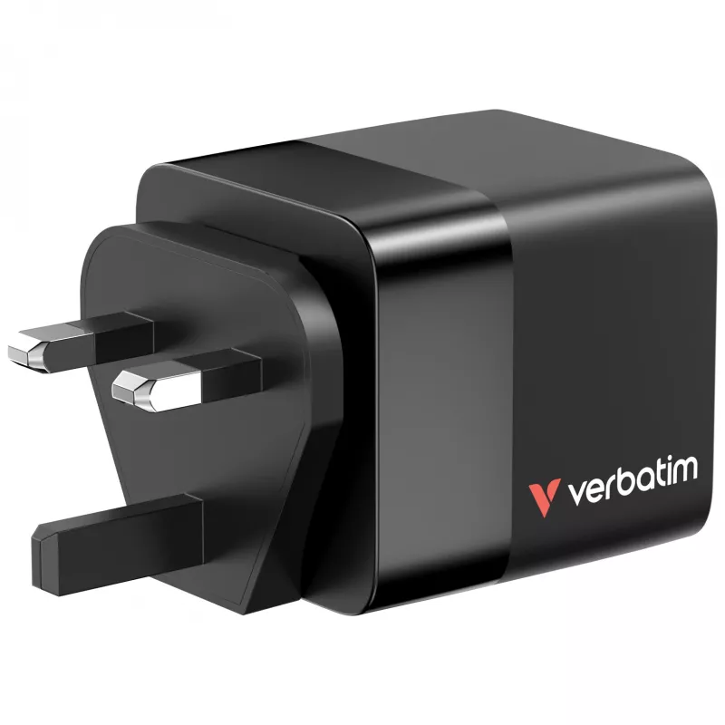 Verbatim Caricabatterie GaN 65 W 2 porte con cavo retrattile, display, spine US e adattatori EU e UK