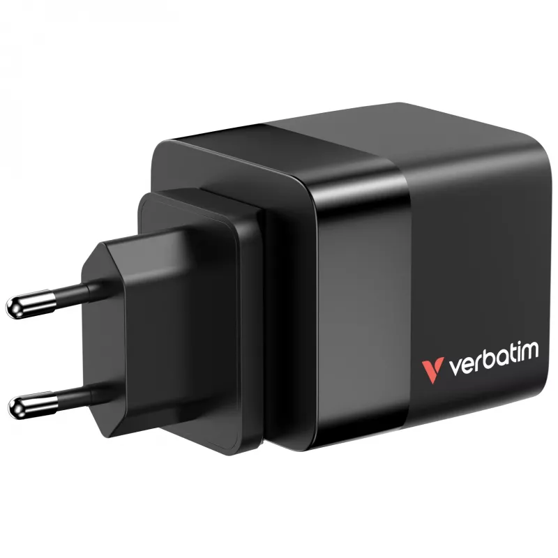 Verbatim Caricabatterie GaN 65 W 2 porte con cavo retrattile, display, spine US e adattatori EU e UK