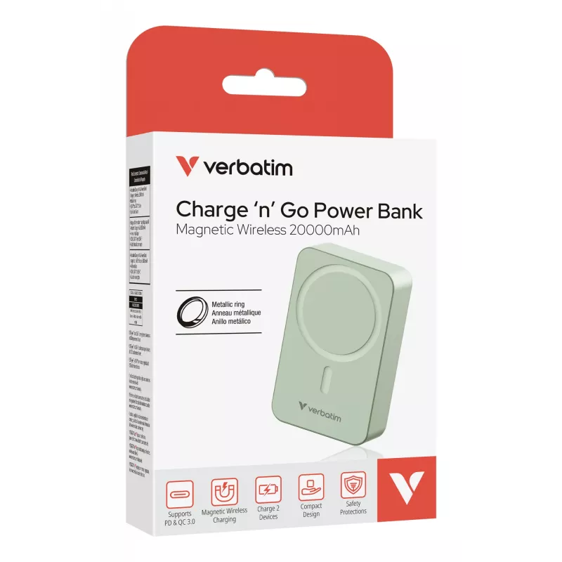 Verbatim Charge 'n' Go Essentials Powerbank wireless magnetico 20000 mAh Verde