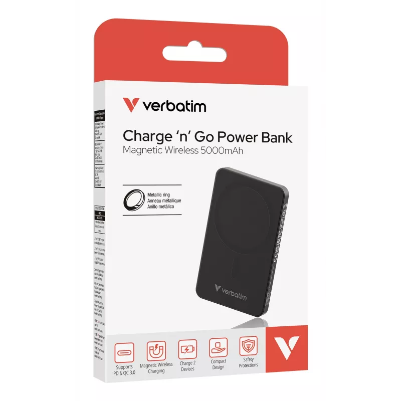 Verbatim Charge 'n' Go Essentials Powerbank wireless magnetico 5000 mAh Nero