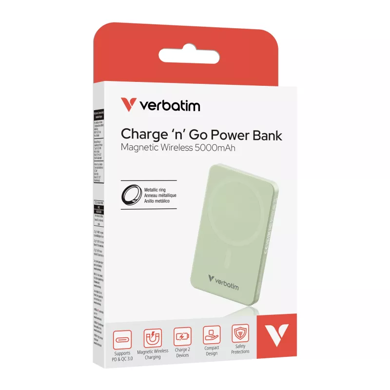 Verbatim Charge 'n' Go Essentials Powerbank wireless magnetico 5000 mAh Verde
