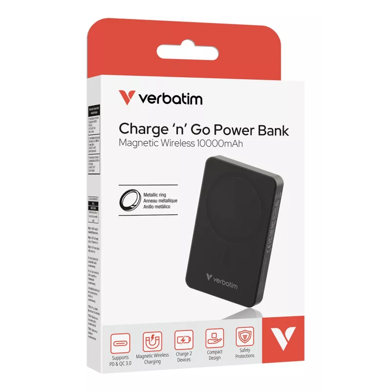 Verbatim Charge 'n' Go Essentials Powerbank wireless magnetico 10000 mAh Nero
