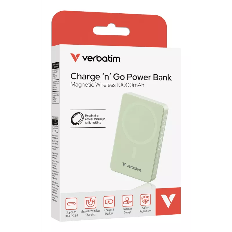 Verbatim Charge 'n' Go Essentials Powerbank wireless magnetico 10000 mAh Verde