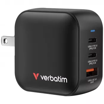 Verbatim Mini Caricabatterie GaN 70W 3 porte spina US con adattatori EU e UK