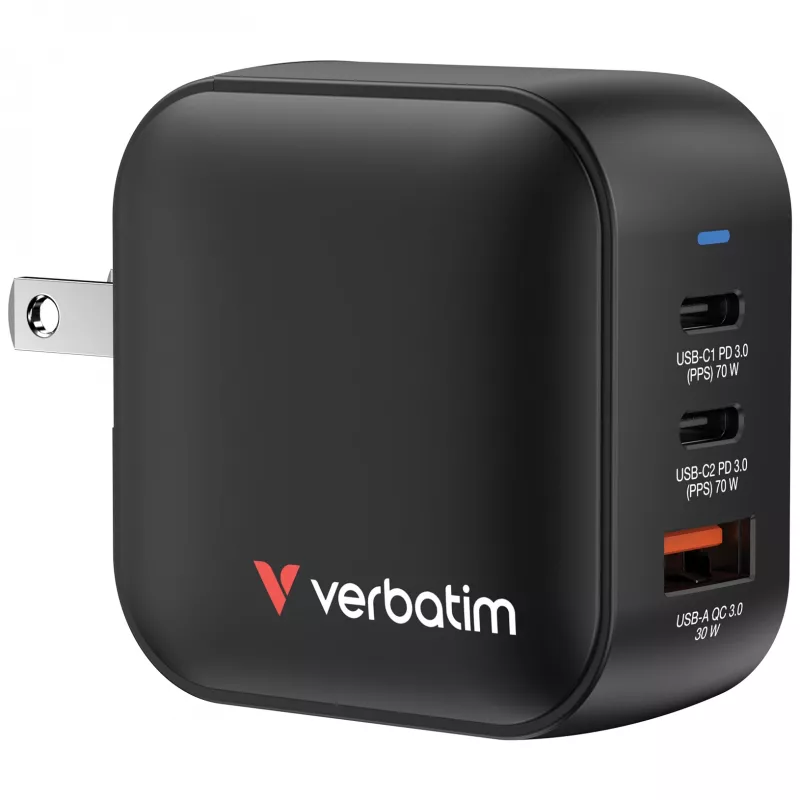 Verbatim Mini Caricabatterie GaN 70W 3 porte spina US con adattatori EU e UK