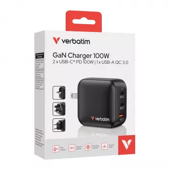 Verbatim Caricabatterie GaN 100W universale Nero ricarica rapida AC uso interno