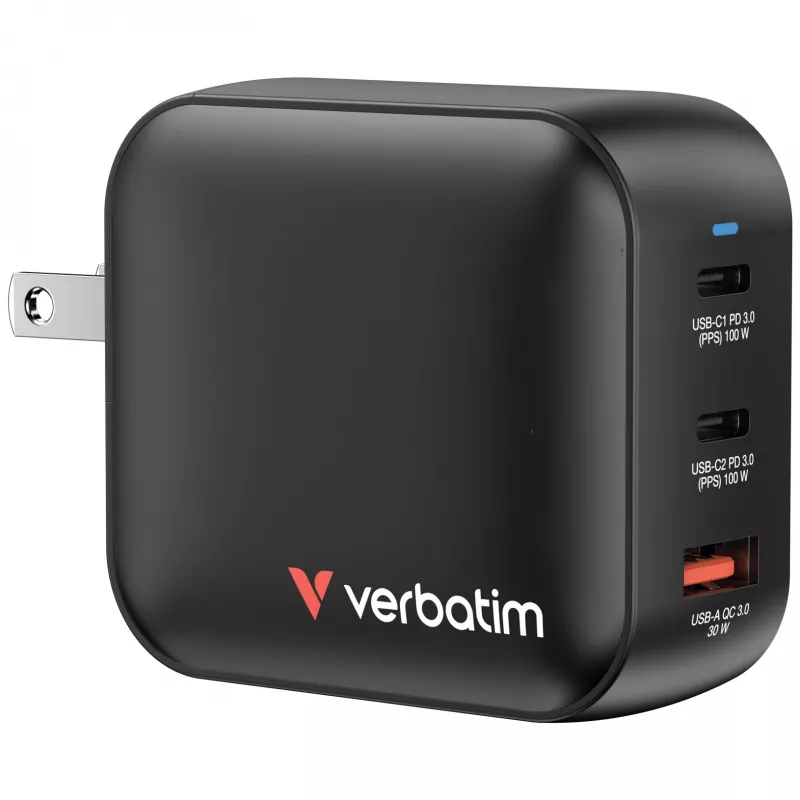 Verbatim Caricabatterie GaN 100W universale Nero ricarica rapida AC uso interno