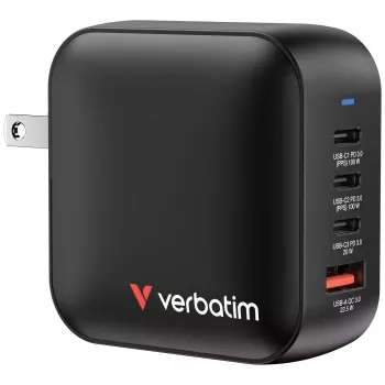 Verbatim Mini Caricabatterie GaN 100W 4 porte spina US con adattatori EU e UK
