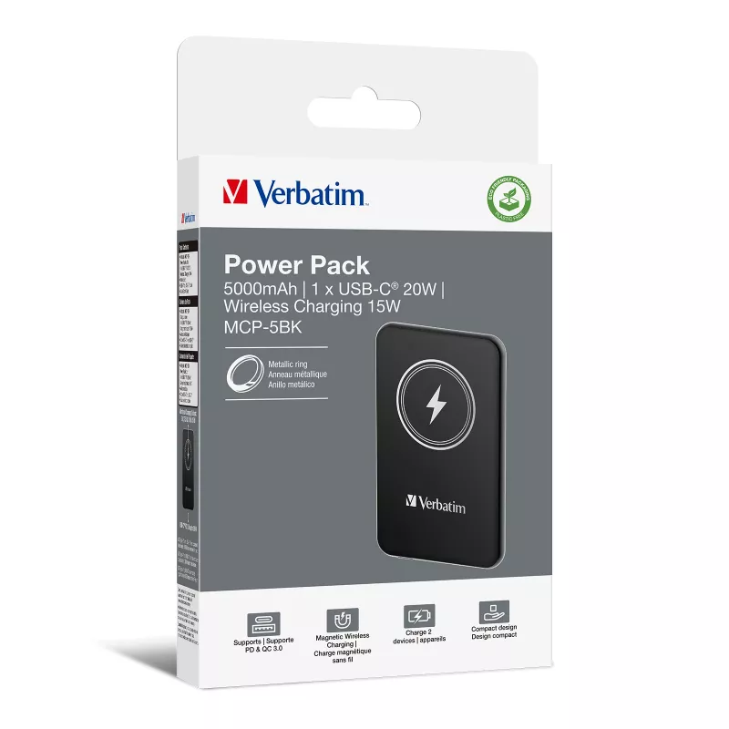 Powerbank VERBATIM Charge 'n' Go 5000 mAh magnetico wireless, Nero