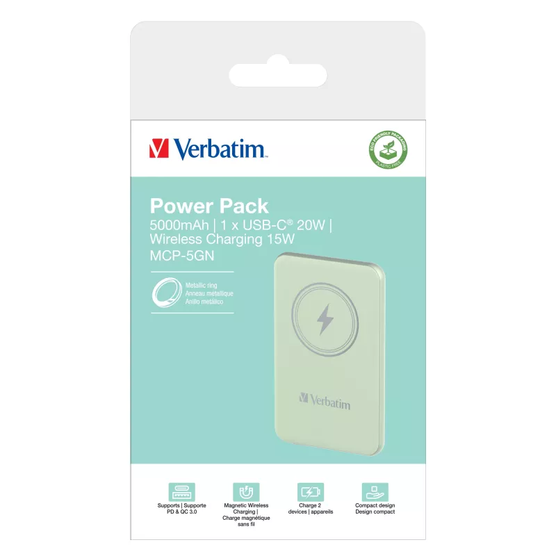 Verbatim Charge 'n' Go Powerbank wireless magnetico 5000 mAh Verde