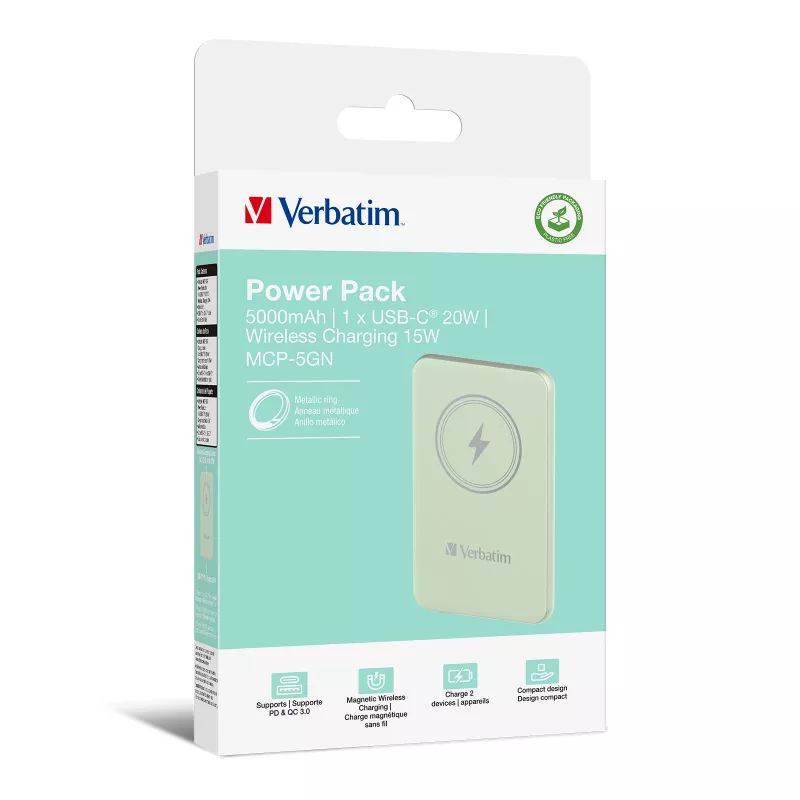 Verbatim Charge 'n' Go Powerbank wireless magnetico 5000 mAh Verde