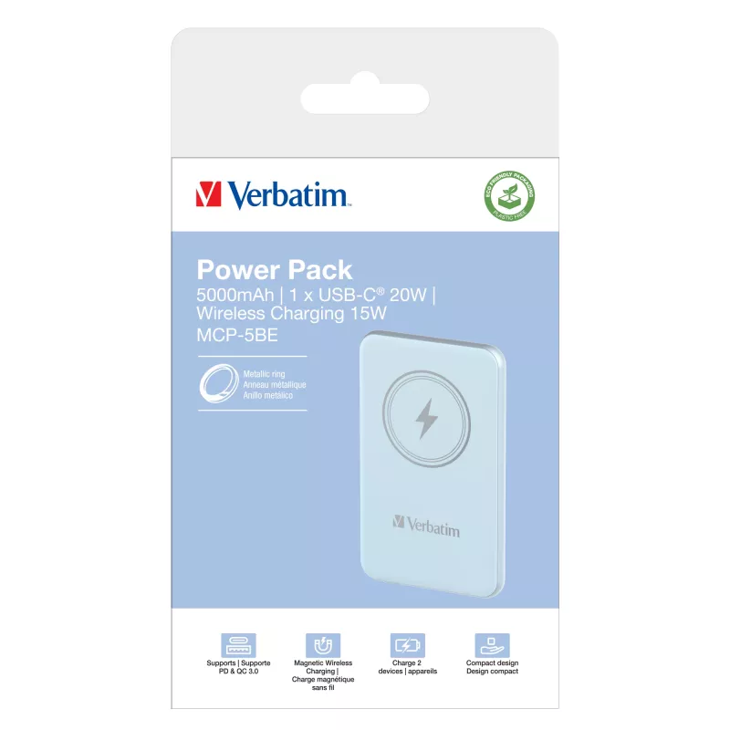 Verbatim Charge 'n' Go Powerbank wireless magnetico 5000 mAh Blu