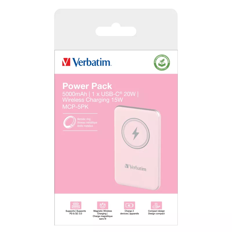 Verbatim Charge 'n' Go Powerbank wireless magnetico 5000mAh Rosa