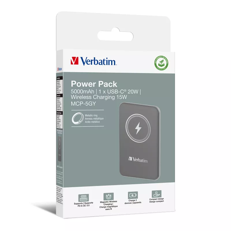 Verbatim Charge 'n' Go Powerbank wireless magnetico 5000mAh Grigio