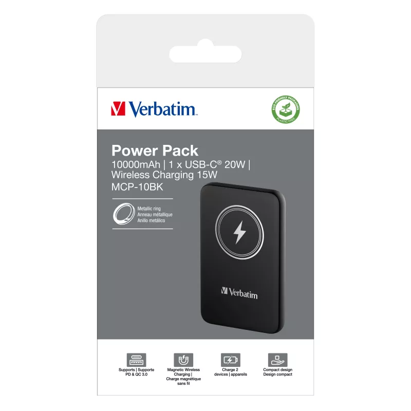 Verbatim Charge 'n' Go Powerbank wireless magnetico 10000mAh Nero