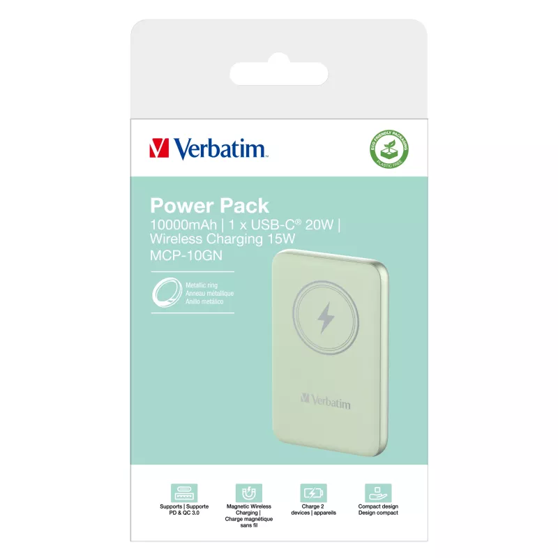 Verbatim Charge 'n' Go Powerbank wireless magnetico 10000mAh Verde