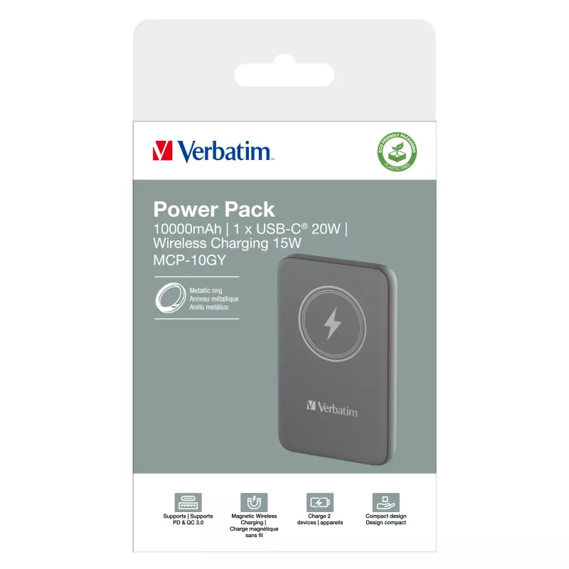 Verbatim Charge 'n' Go Powerbank wireless magnetico 10000mAh Grigio