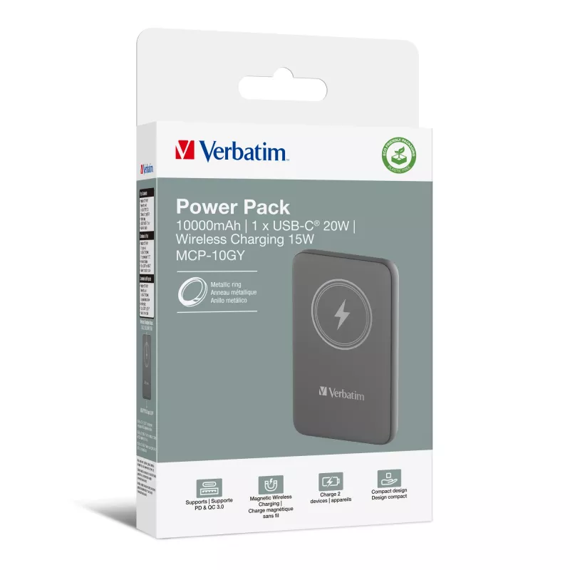 Verbatim Charge 'n' Go Powerbank wireless magnetico 10000mAh Grigio