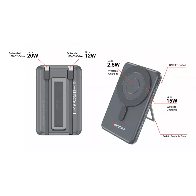 Verbatim Charge'n'Go 2C Powerbank 5000 mAh Grigio