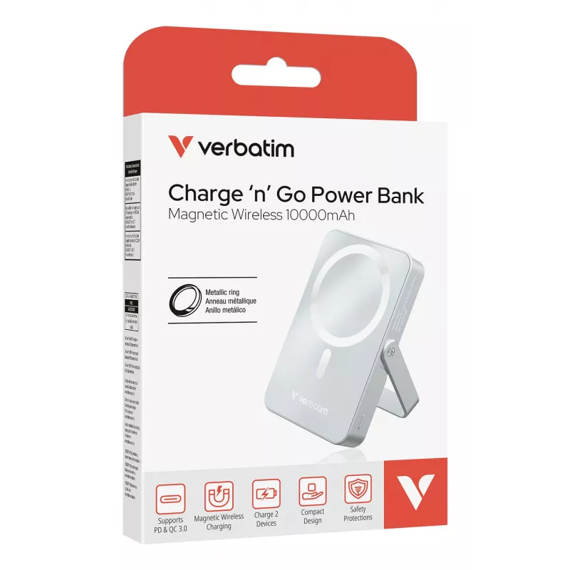 Verbatim Charge 'n' Go Powerbank wireless magnetico con supporto – 10000 mAh Blu