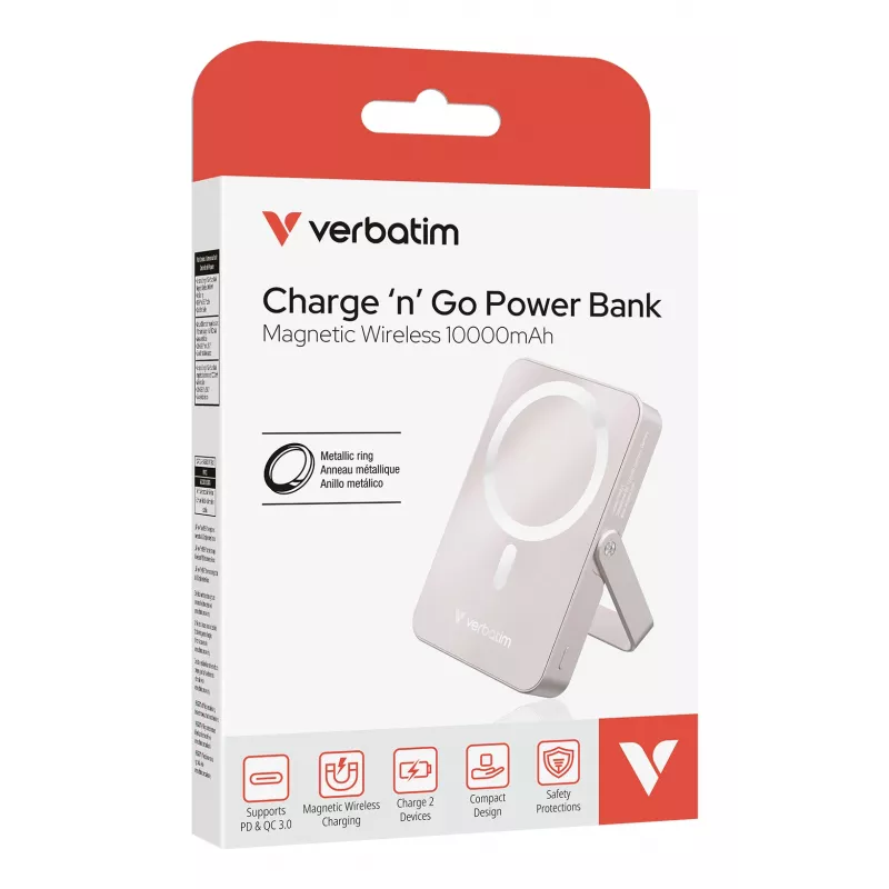 Verbatim Charge 'n' Go Powerbank wireless magnetico con supporto – 10000 mAh Rosa