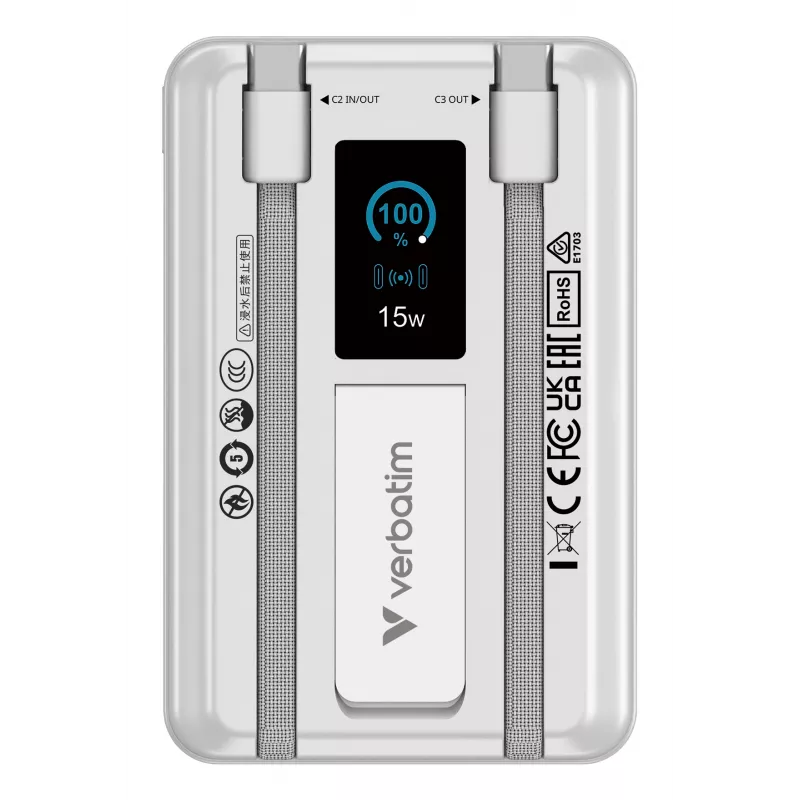 Verbatim Charge'n'Go 2C e display Powerbank 10000 mAh Argento