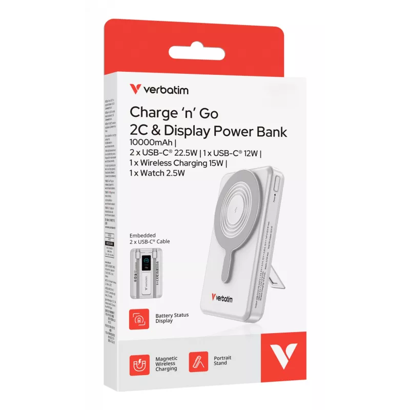 Verbatim Charge'n'Go 2C e display Powerbank 10000 mAh Argento
