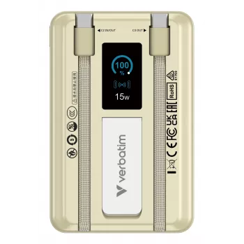 Verbatim Charge'n'Go 2C e display Powerbank 10000 mAh Oro, 10000 mAh, Litio-polimero (LiPo), Power Delivery 3.0, Quick Charge 3.0, ricarica wireless, 3,85 V, 52 W
