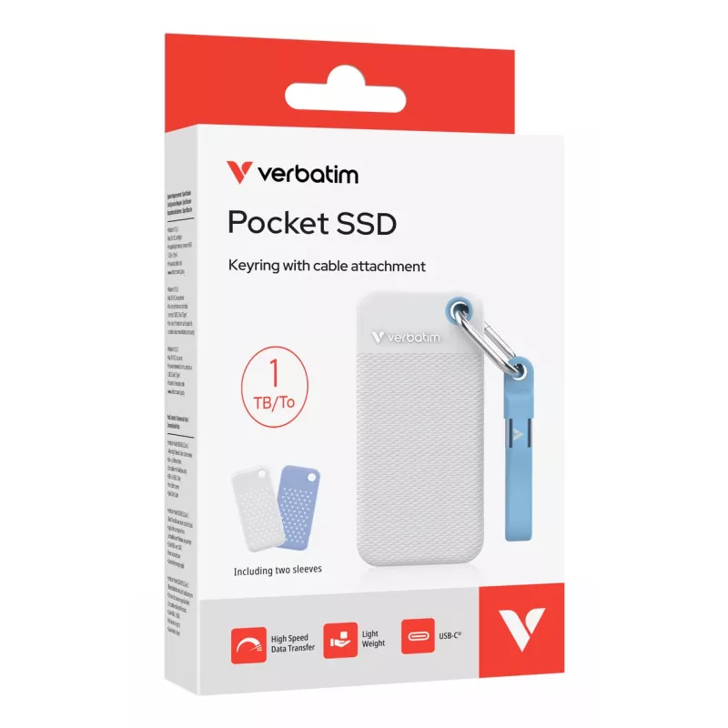 Verbatim Pocket SSD USB 3.2 Gen 2 1 TB Bianco/Azzurro incl. due custodie in gomma