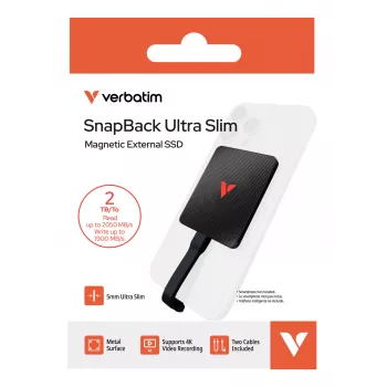 Verbatim SnapBack Ultra SSD ultrasottile 2TB USB Type-C USB 3.2 Gen 2x2 nero