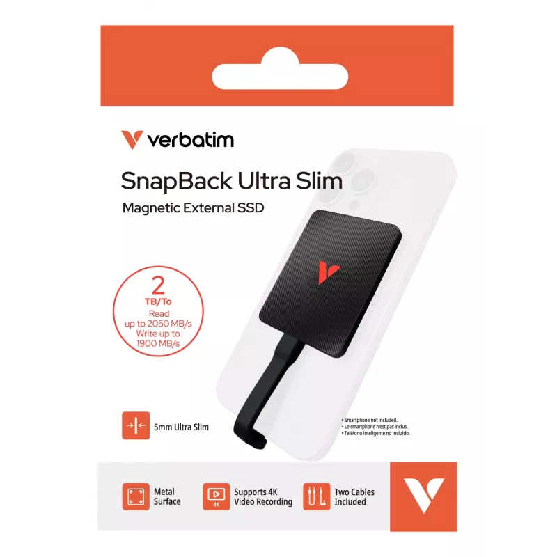 Verbatim SnapBack Ultra SSD ultrasottile 2TB USB Type-C USB 3.2 Gen 2x2 nero
