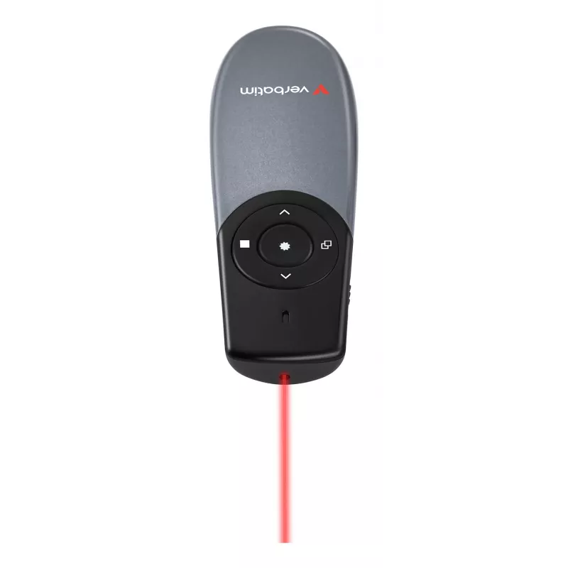 Verbatim Focus presentatore wireless con puntatore laser rosso, RF, USB, 30 m, nero, argento